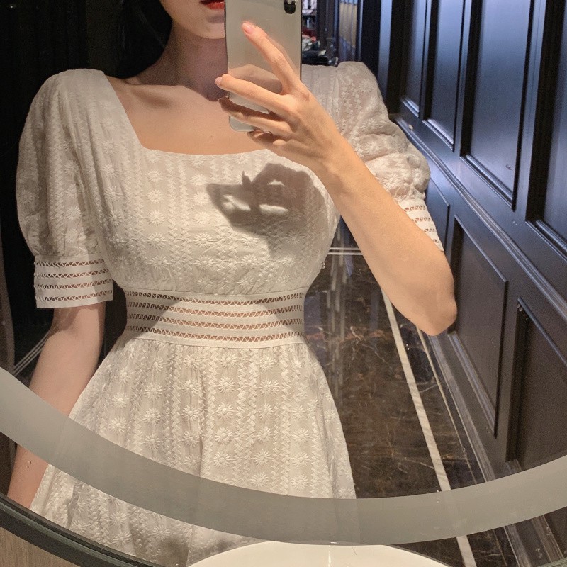 (Sẵn) Đầm công chúa Ulzzang cổ vuông ren hoa nổi Quảng Châu | BigBuy360 - bigbuy360.vn