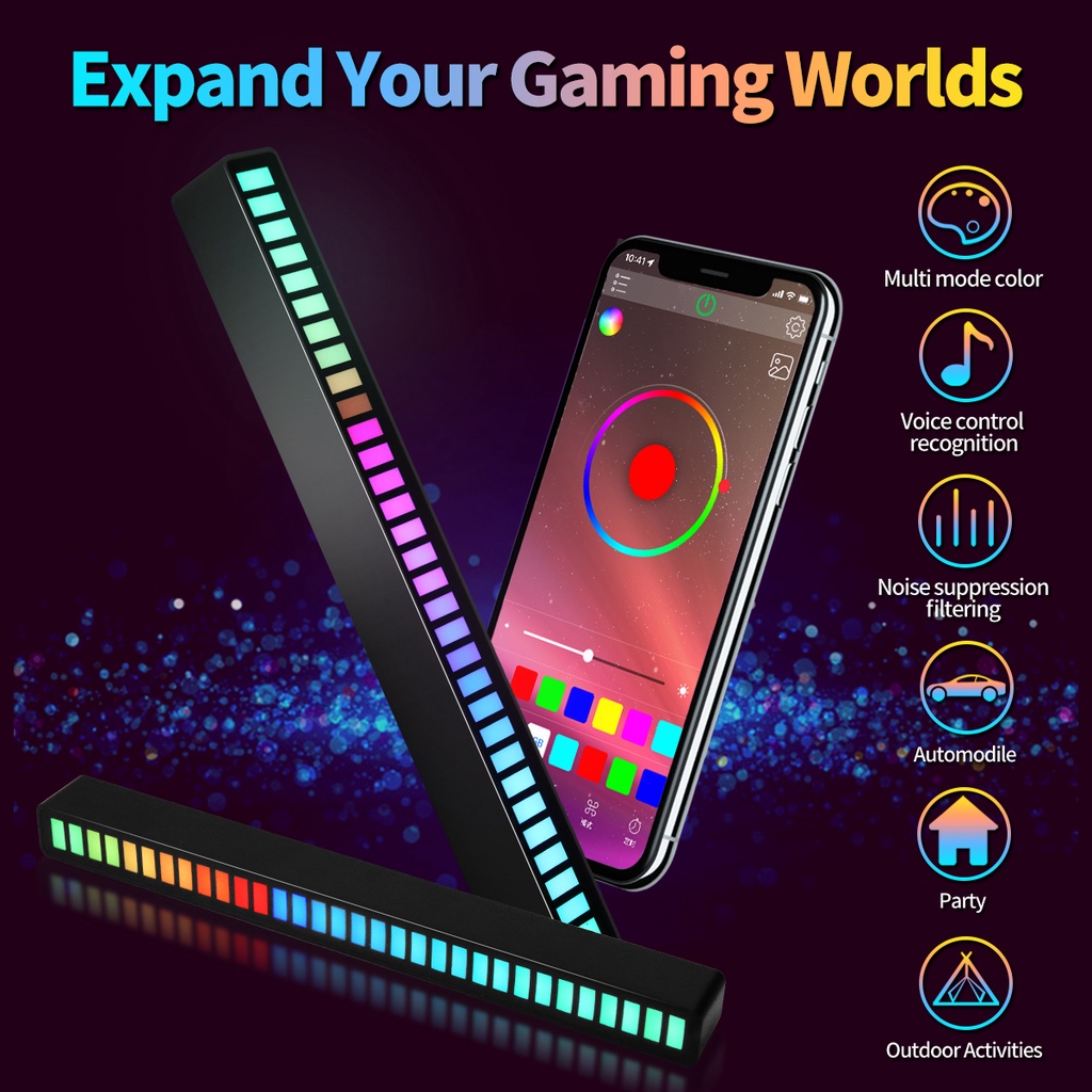 Đèn LED RGB Nháy Theo Nhịp Điệu Nhạc, Đèn Cảm Ứng Âm Thanh Decor Trang Trí Máy Tính Siêu Đẹp Tặng Kèm Sạc Type C