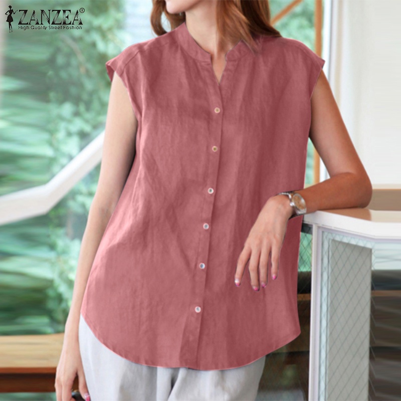 Zanzea Áo Nữ Không Tay Cổ Chữ V Màu Trơn Đơn Giản Thời Trang Hàn Quốc