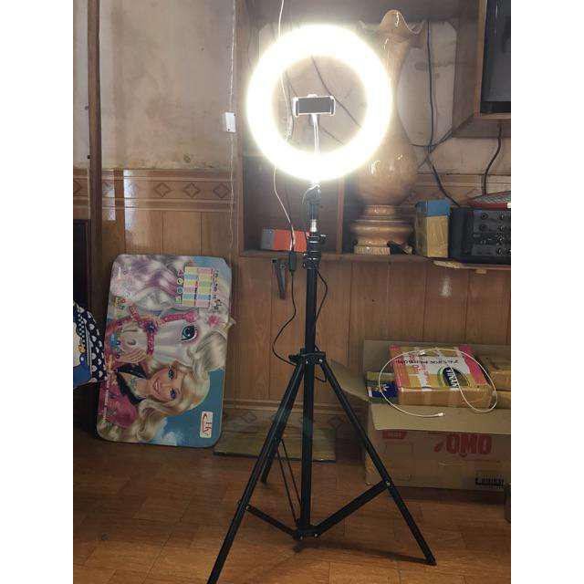 Đèn livestream 26cm, đèn livestream hỗ trợ ánh sáng chụp ảnh, make up trang điểm, 3 chế độ ánh sáng