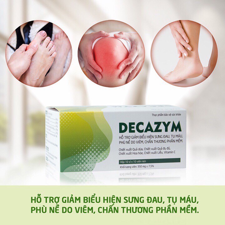 Viên uống hỗ trợ giảm viêm, sưng, chấn thương phần mềm Decazym Hộp 10 vỉ x 10 viên