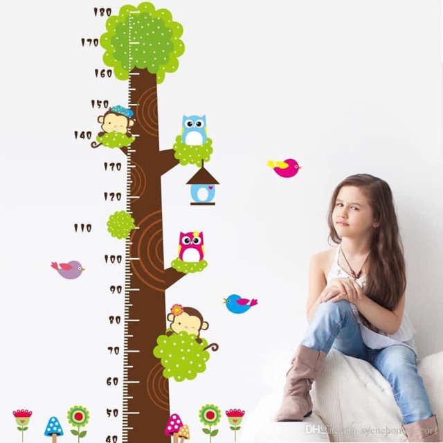 thước đo chiều cao decal dán tường hình ngộ nghĩnh cho bé