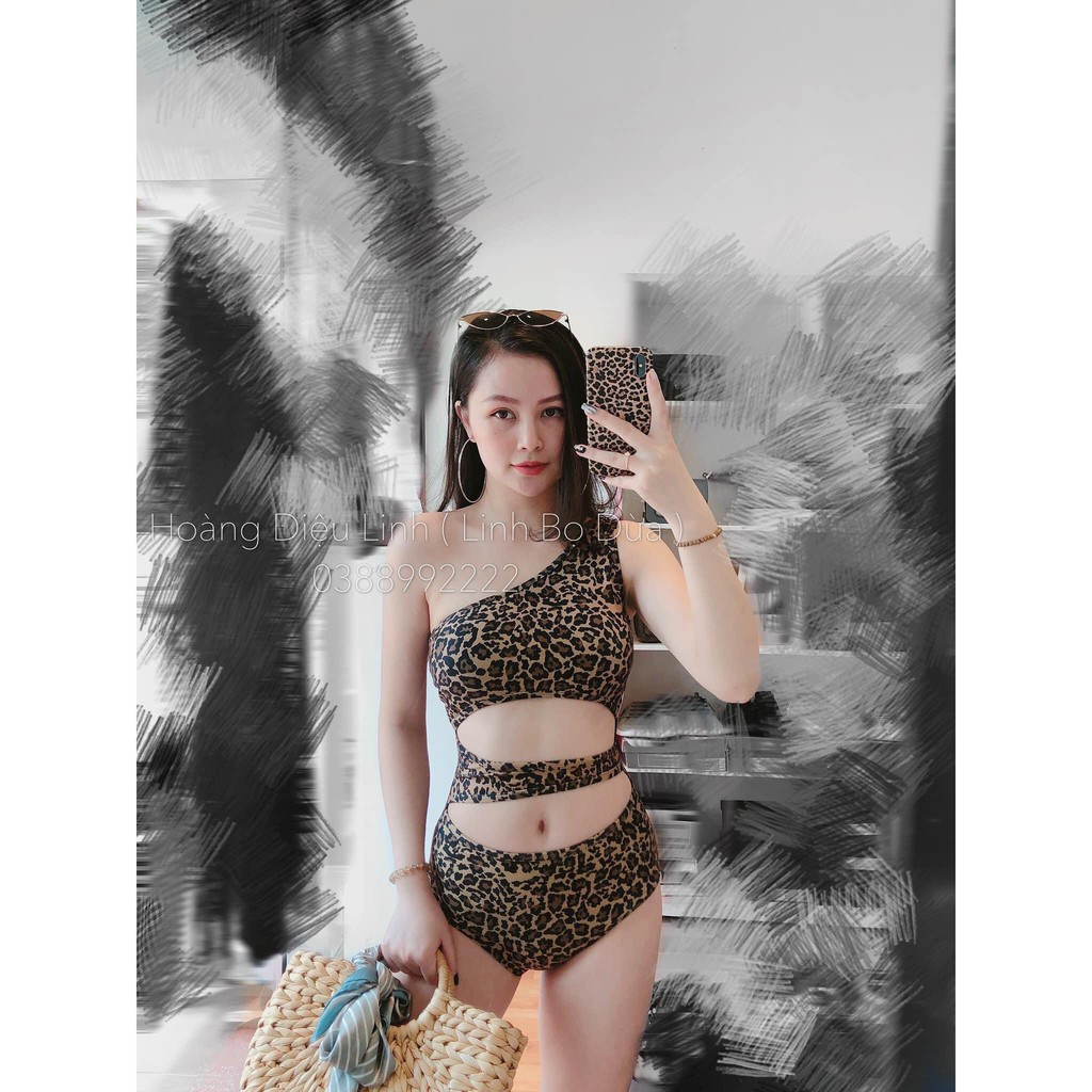 Bikini bộ bơi đồ bơi nữ liền thân 1 mảnh khoét eo họa tiết da beo EVA LTDB