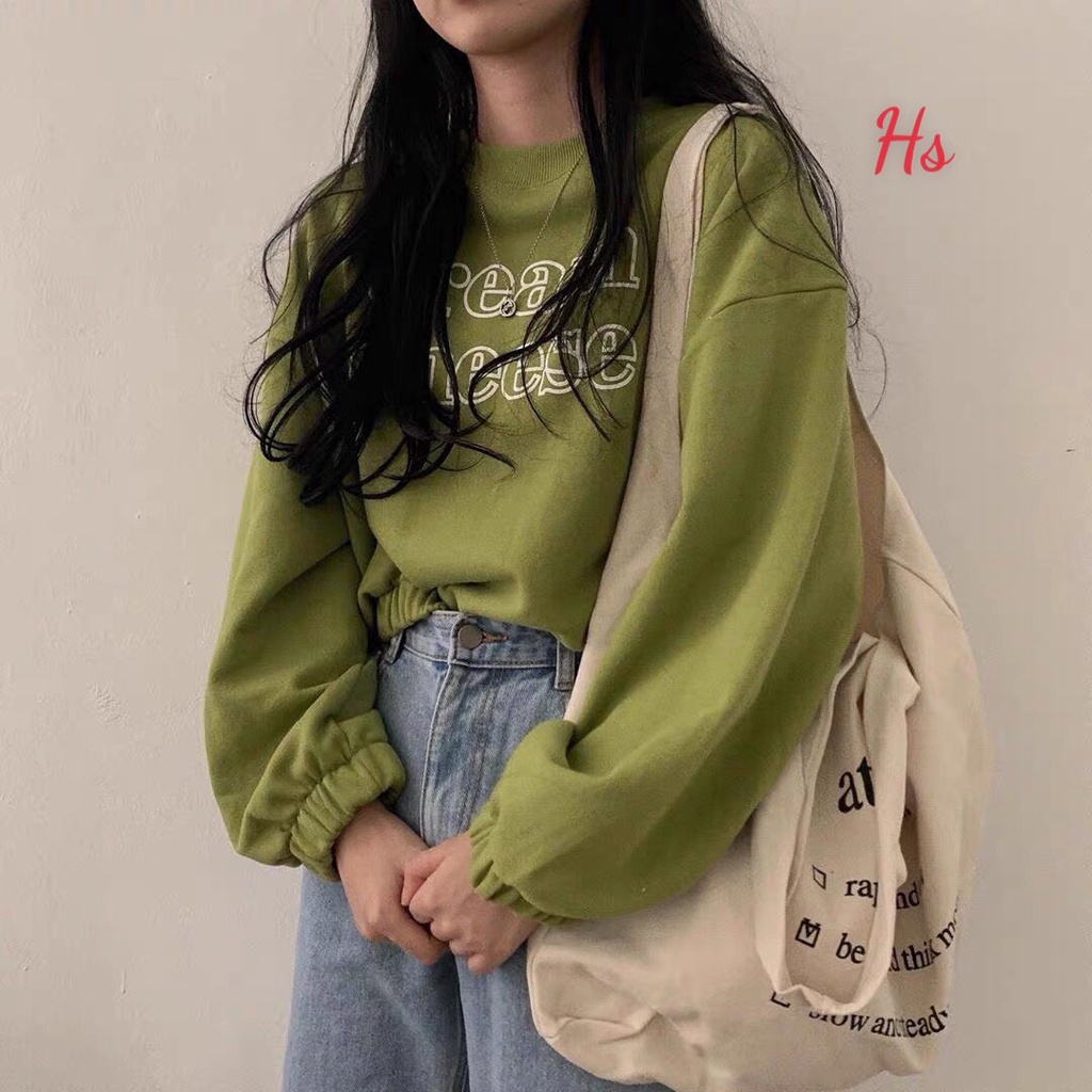 Áo Croptop ,Nỉ Nữ Dài Tay Xanh, Dáng Lỡ In Chữ GREANN | BigBuy360 - bigbuy360.vn