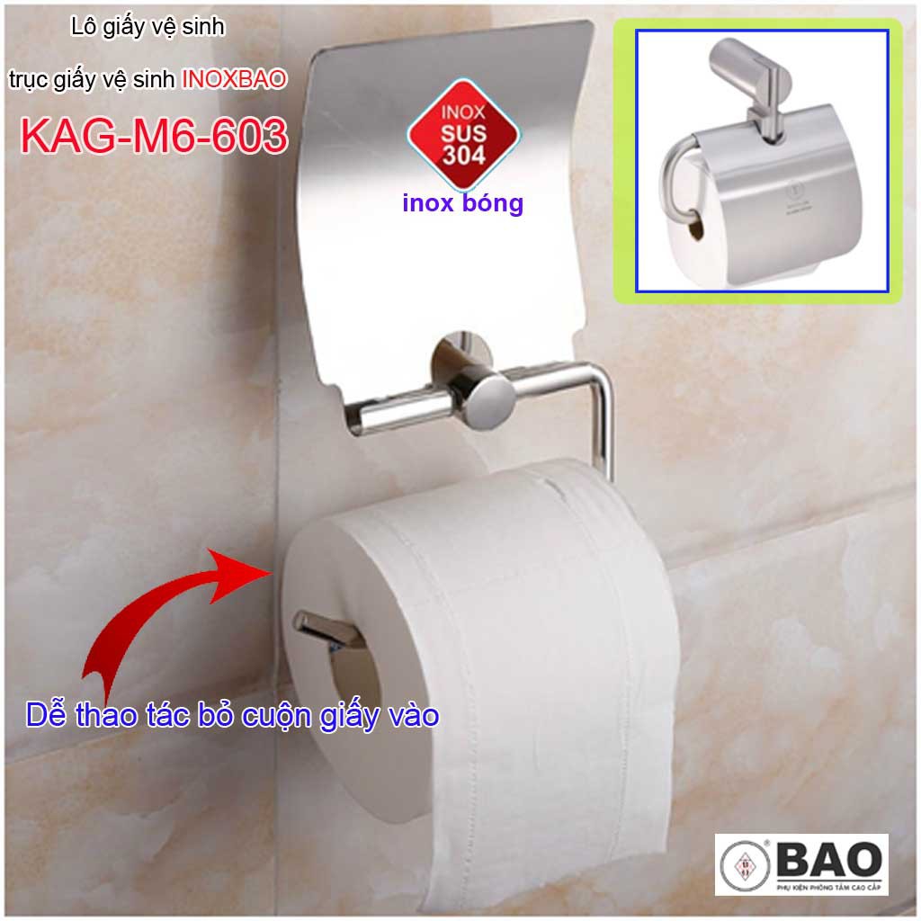 Hộp đựng giấy vệ sinh Inox Bảo KAG-M6-603, Móc giấy toilet SUS304 inox dập khuôn cao cấp thiết kế đẹp