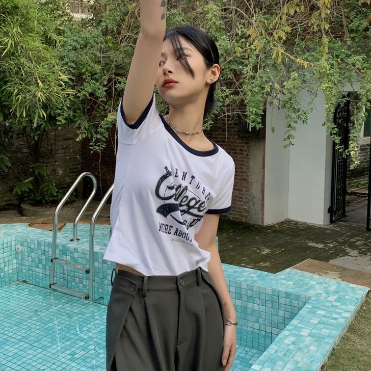 Áo Thun Tay Ngắn Dáng Ôm In Chữ Phong Cách Cổ Điển Thời Trang Mới 49810