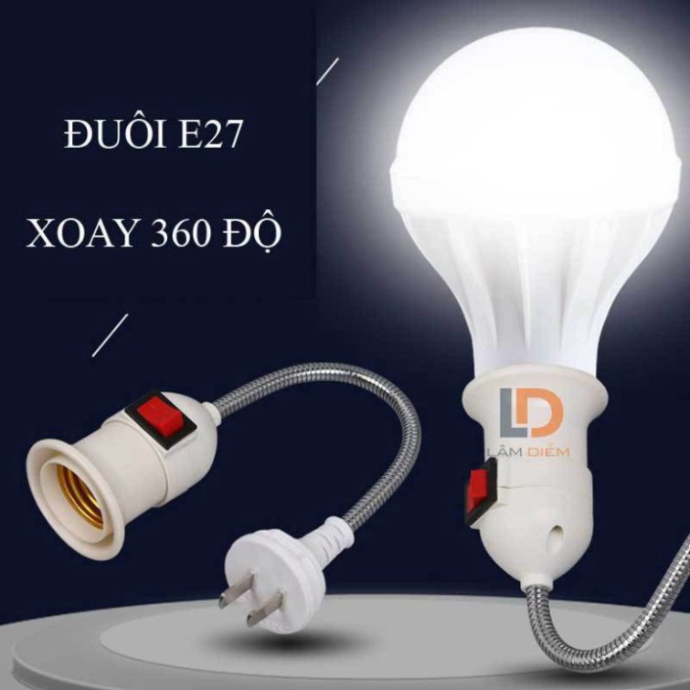 Flash sale Đuôi đèn lò xo bẻ cong xoay 360 độ có công tắc chuôi E27