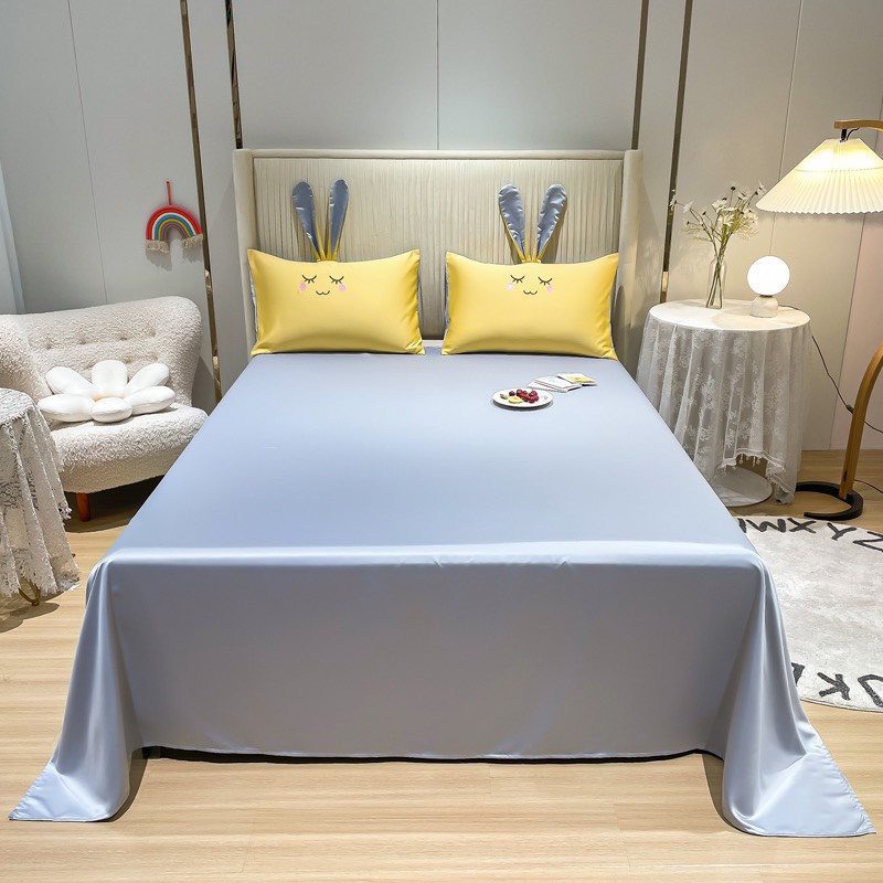 Bộ Chăn Ga Gối Lụa Tai Thỏ , Set Chăn Ga Gối Chất Liệu Phi Lụa Mềm Mịn Mát Lạnh Mẫu Mới 2022