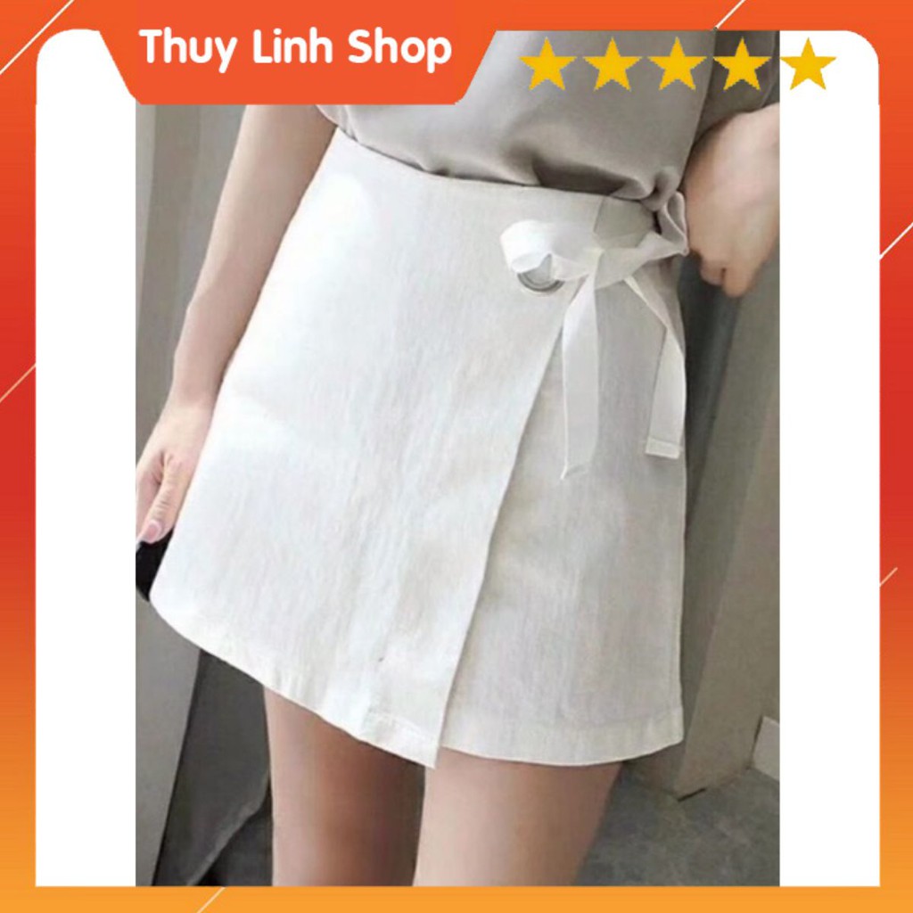 Quần Giả Váy- Váy A Công Sở Vạt Chéo Phối Nơ Xinh [Thùy Linh Shop]