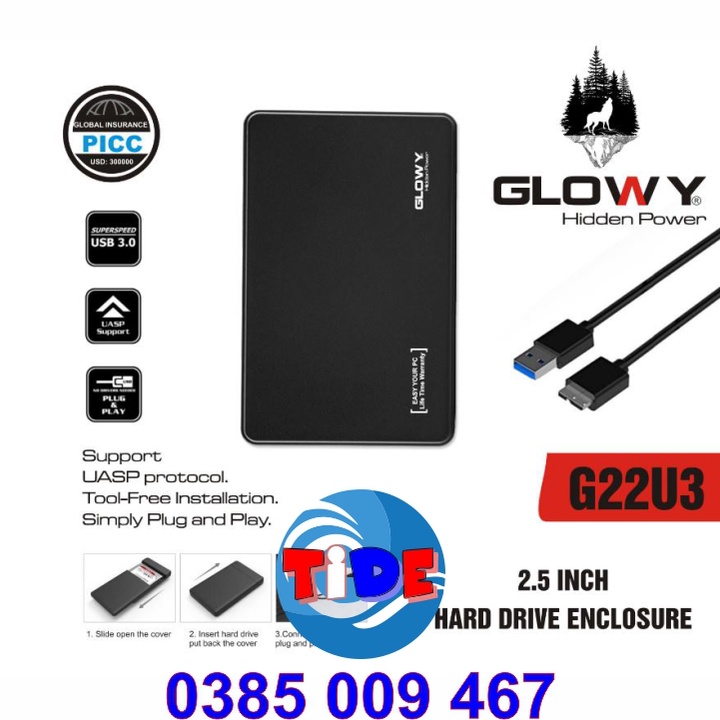 Box ổ cứng SSD/HDD 2,5&quot; Gloway G22U3 – Sata3.0 – USB3.0 - Nhựa ABS đen – CHÍNH HÃNG – Bảo hành 12 tháng