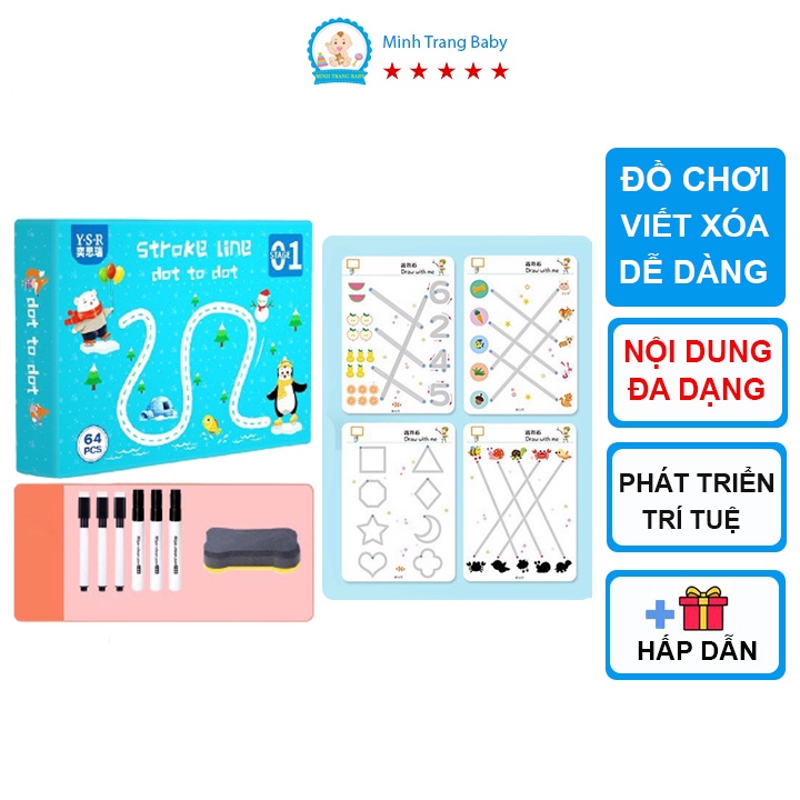 Đồ chơi giáo dục sớm thông minh cho bé tập viết tập tô nối điểm, nối số, luyện cầm bút, có thể xoá được