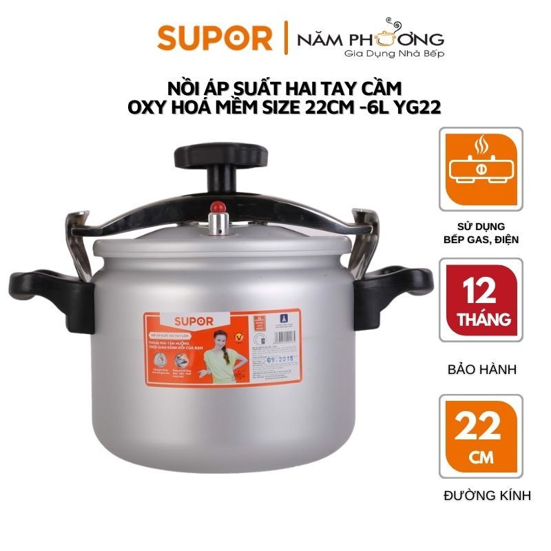 Nồi áp suất hợp kim nhôm Supor YG22 6 lít hàng chính hãng bảo hành 12 tháng [DÙNG TRÊN BẾP GAS]