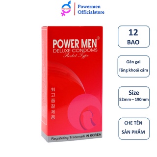 Bao cao su Power Men Rocket Type siêu mỏng gân gai tăng khoái cảm hộp 12 chiếc