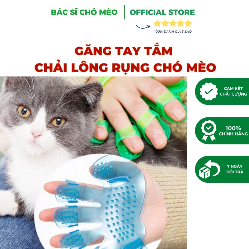 Combo Găng tay tắm chải lông rụng chó mèo và Xúc xích giúp ngăn 92% lông rụng