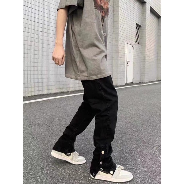 Quần Buttons Pants ống rộng kaki túi hộp nam , 3 cúc bấm dáng xuông,Cargo Pants phong cách Streetwear Big size