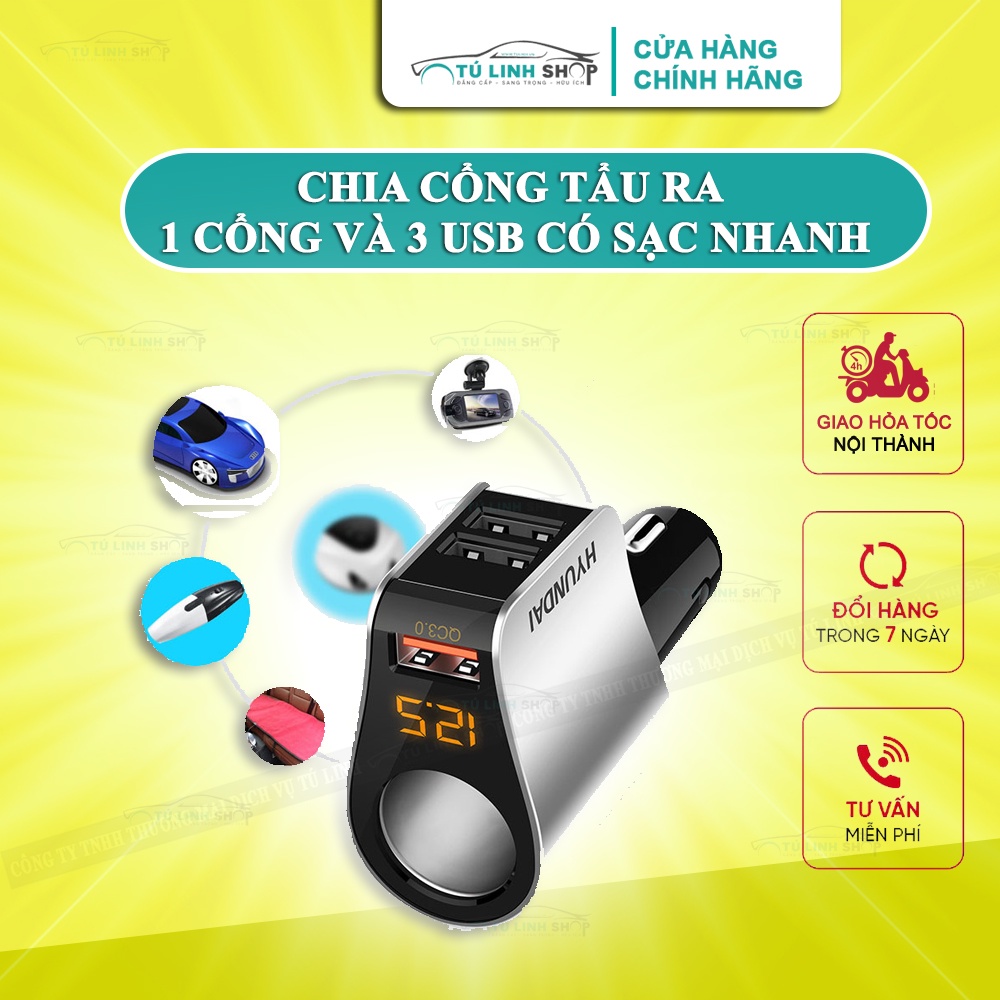 Chia tẩu ô tô loại 1 cổng &amp; 2 usb có sạc nhanh QC 3.0