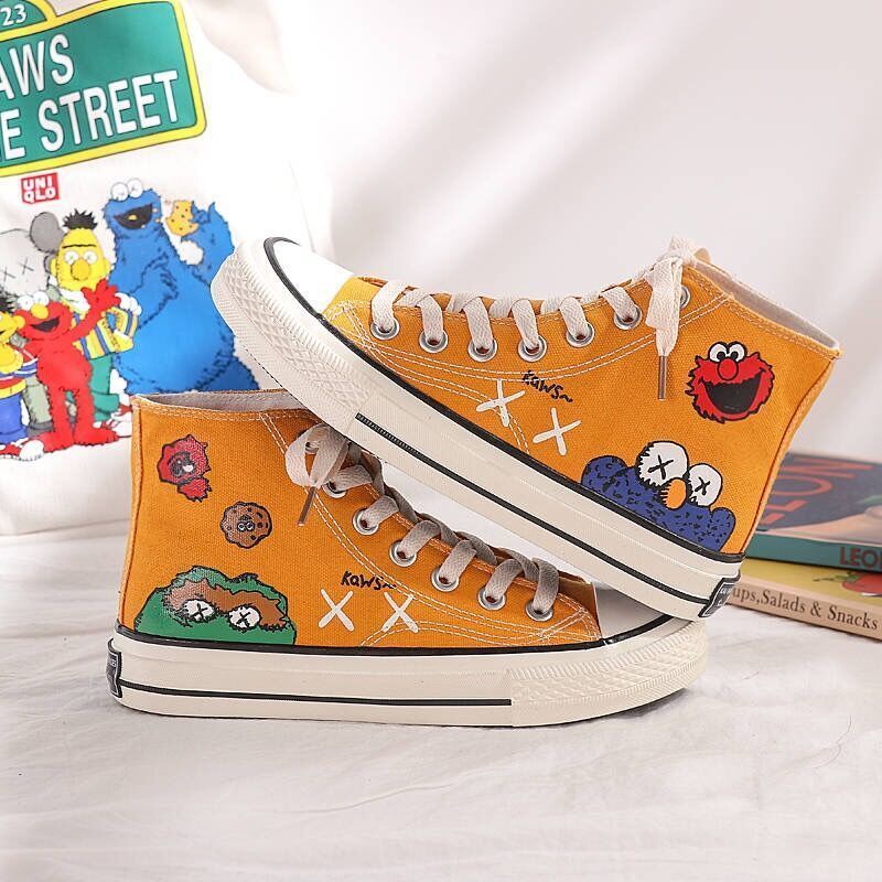 Giày vải Canvas họa tiết chim và Sesame Street dễ thương cho nữ