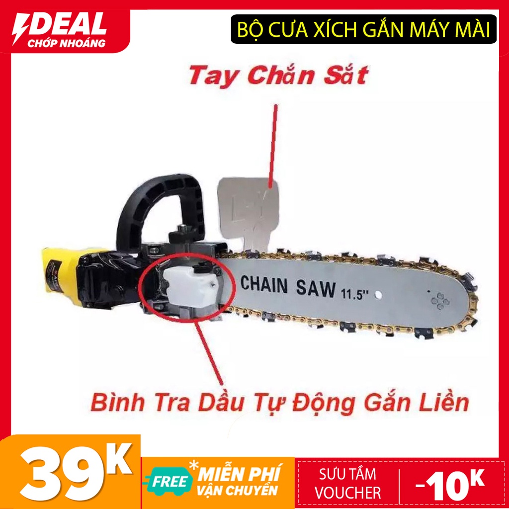 Bộ chuyển đổi máy mài máy cắt cầm tay thành máy cưa xích đa năng - Loại mới có bình dầu gắn liền rất tiện