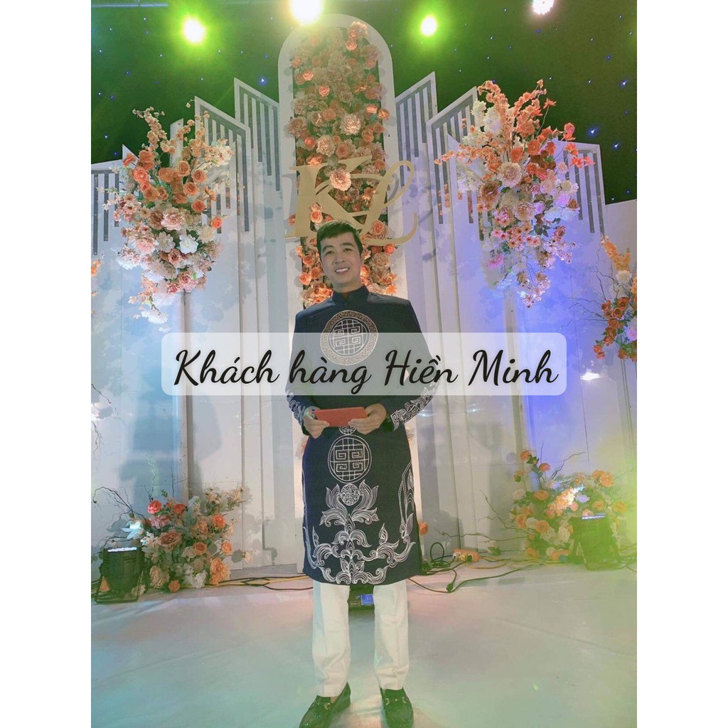 Áo dài cách tân nam màu tím trang nhã họa tiết vẽ tay độc đáo