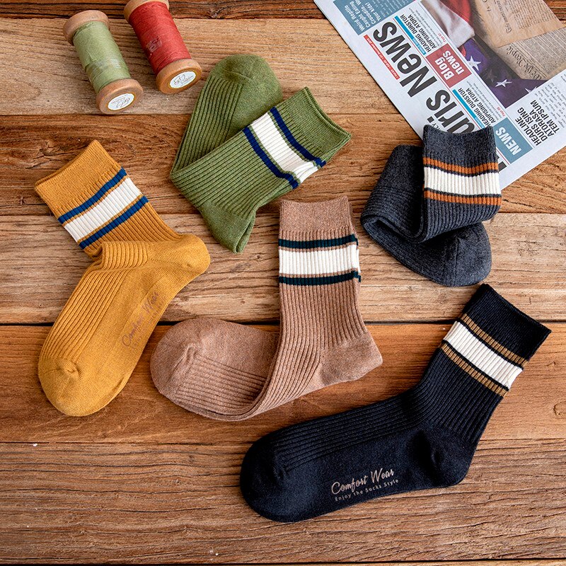 Vớ vải cotton mỏng thoáng khí họa tiết kẻ sọc phong cách doanh nhân dành cho nam