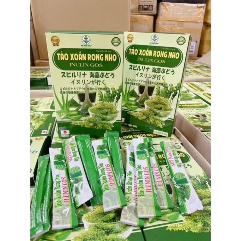 Combo 4 Hộp Bột Tảo Xoắn Rong Nho Hộp 15 Gói_Chính hãng