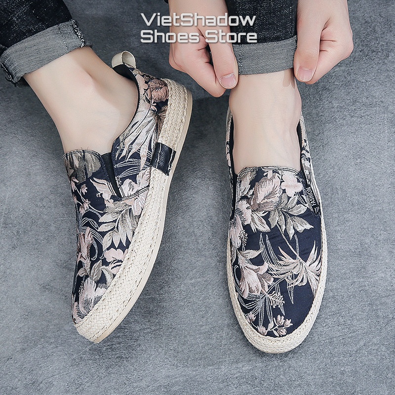 Slip on - Giày lười vải nam - Chất liệu lụa tơ tằm, bo viền vải gai nổi bật cá tính - Mã SP E008