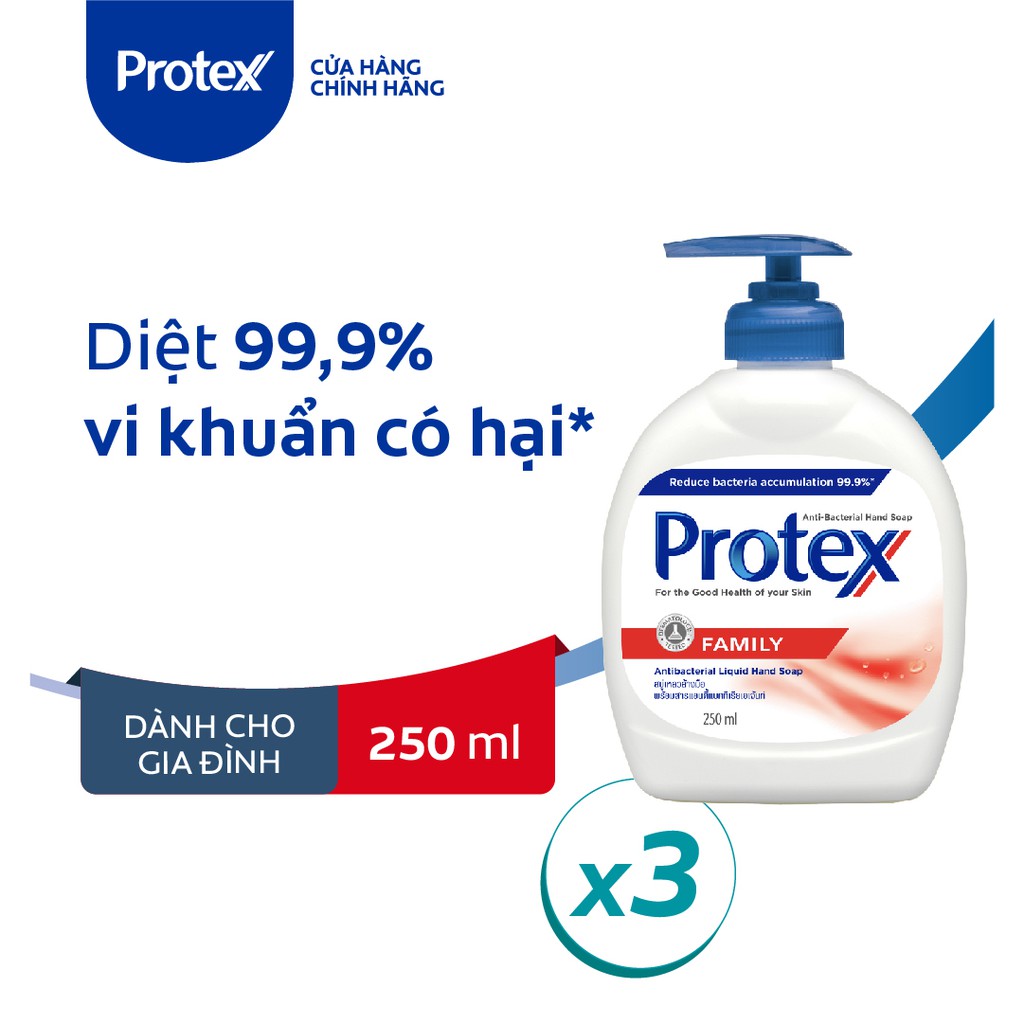Combo 3 Nước rửa tay diệt khuẩn Protex Family 250ml/chai cho gia đình
