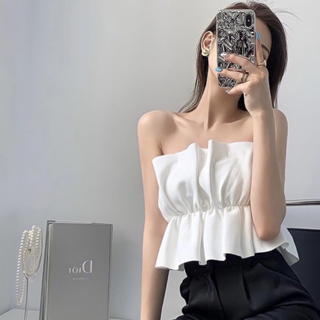 Áo croptop peplum ống trắng