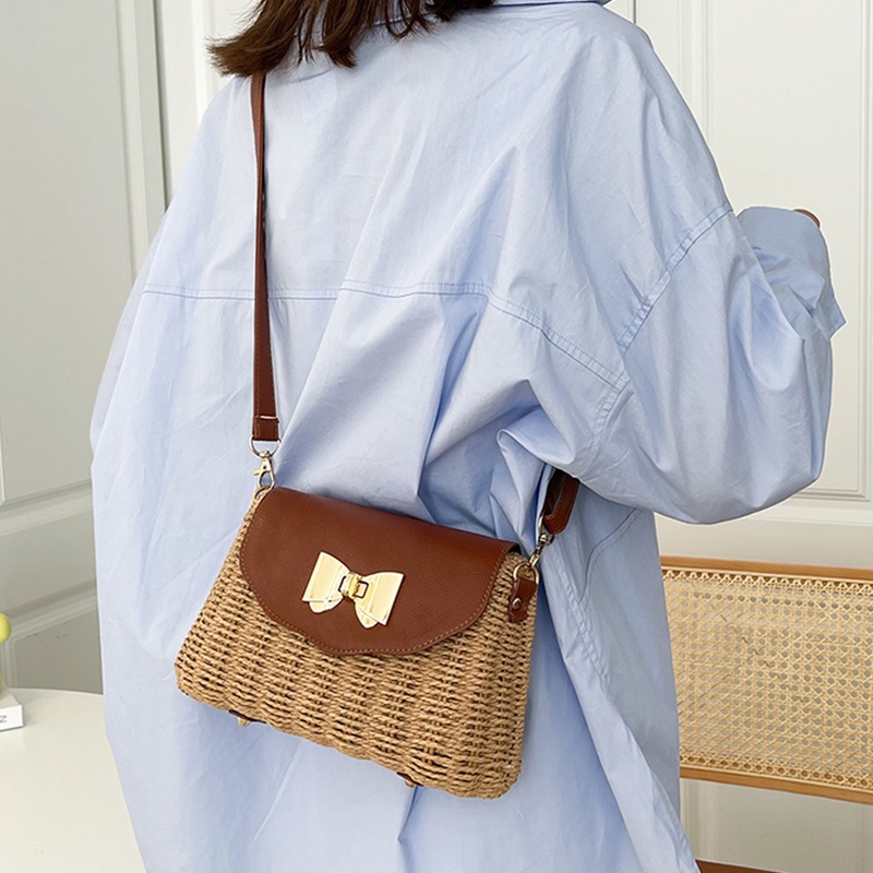 Túi Rơm Đeo Chéo Có Khóa Hình Bướm Phong Cách Phương Tây