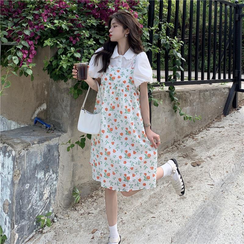 Đầm hai dây in hoa thời trang mùa hè dành cho nữ sinh