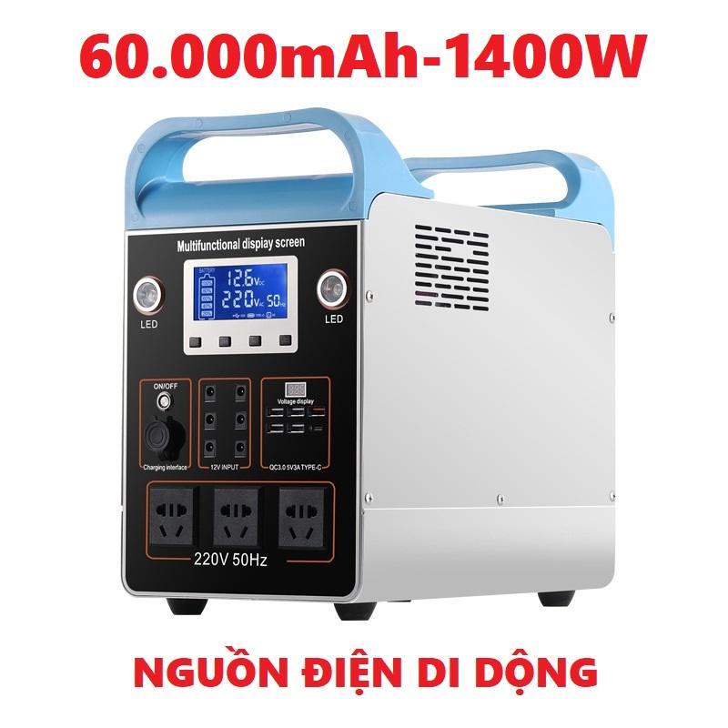 Nguồn điện Di Động Trạm sạc dự phòng - Máy phát điện di động 62.000mAh-Công Suất Đỉnh 1400W-Cổng điện 220V-1400W