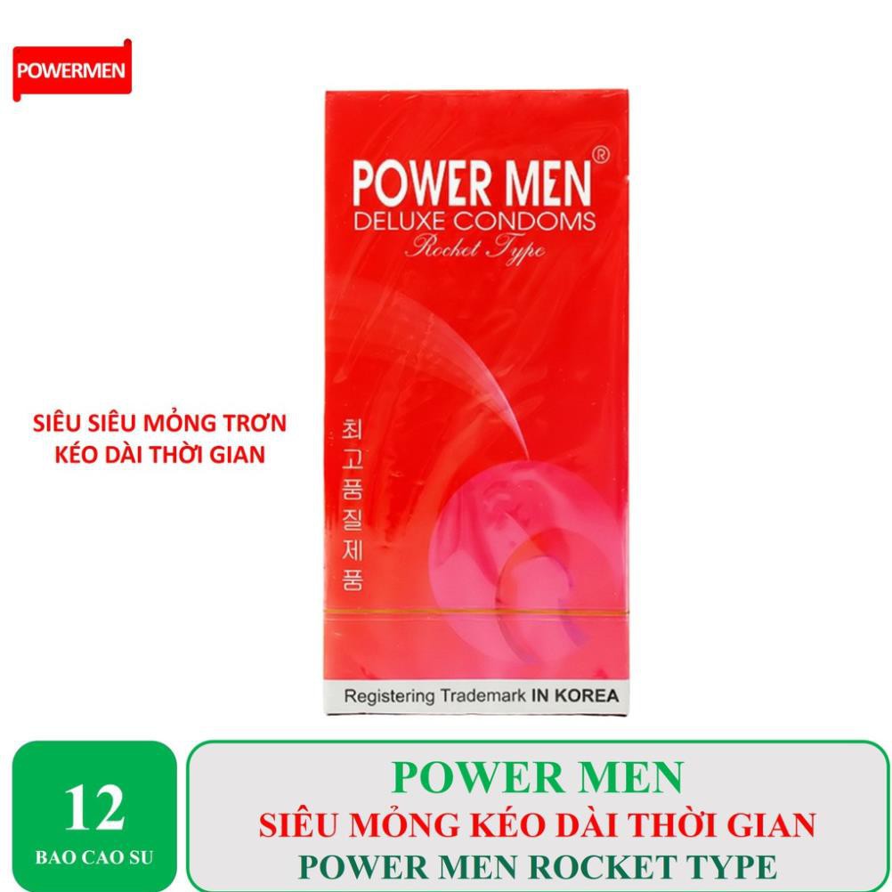 [BAO CAO SU POWERMEN] Bao cao su siêu mỏng kéo dài thời gian Power Men Rocket Type hộp 12 chiếc