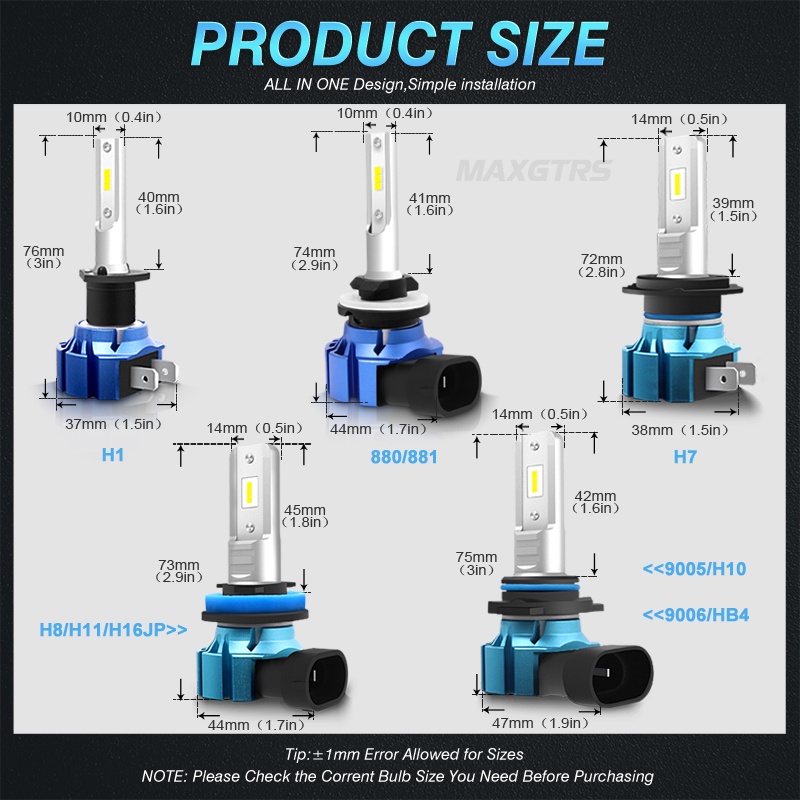 Set 2 đèn LED sương mù MAXGTRS 2000LM H8 H11 9006 HB4 H7 H10 CSP Y22 12V ánh sáng trắng cho ô tô