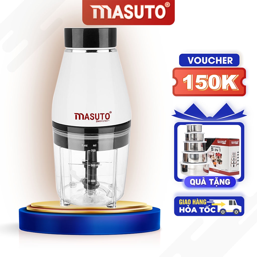 Máy xay sinh tố đa năng Masuto 0,6L say đá hạt siêu nhuyễn mịn chỉ 10s TẶNG HỘP INOX 5IN1