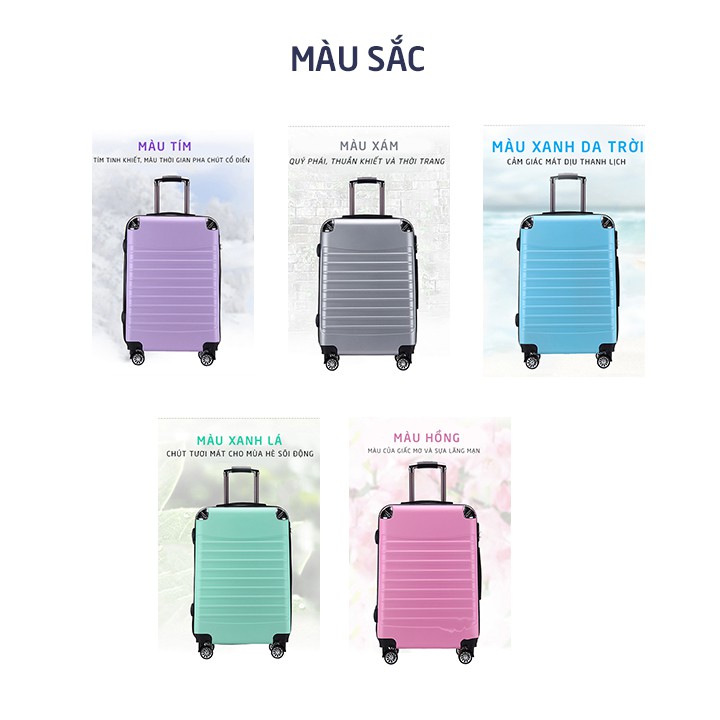 Vali Kéo Bọc Góc Chống Trầy, Va Đập, Nhựa 20 Inch Có 5 Màu Cá Tính (Khóa Số Cài Mật Khẩu Bảo Vệ)