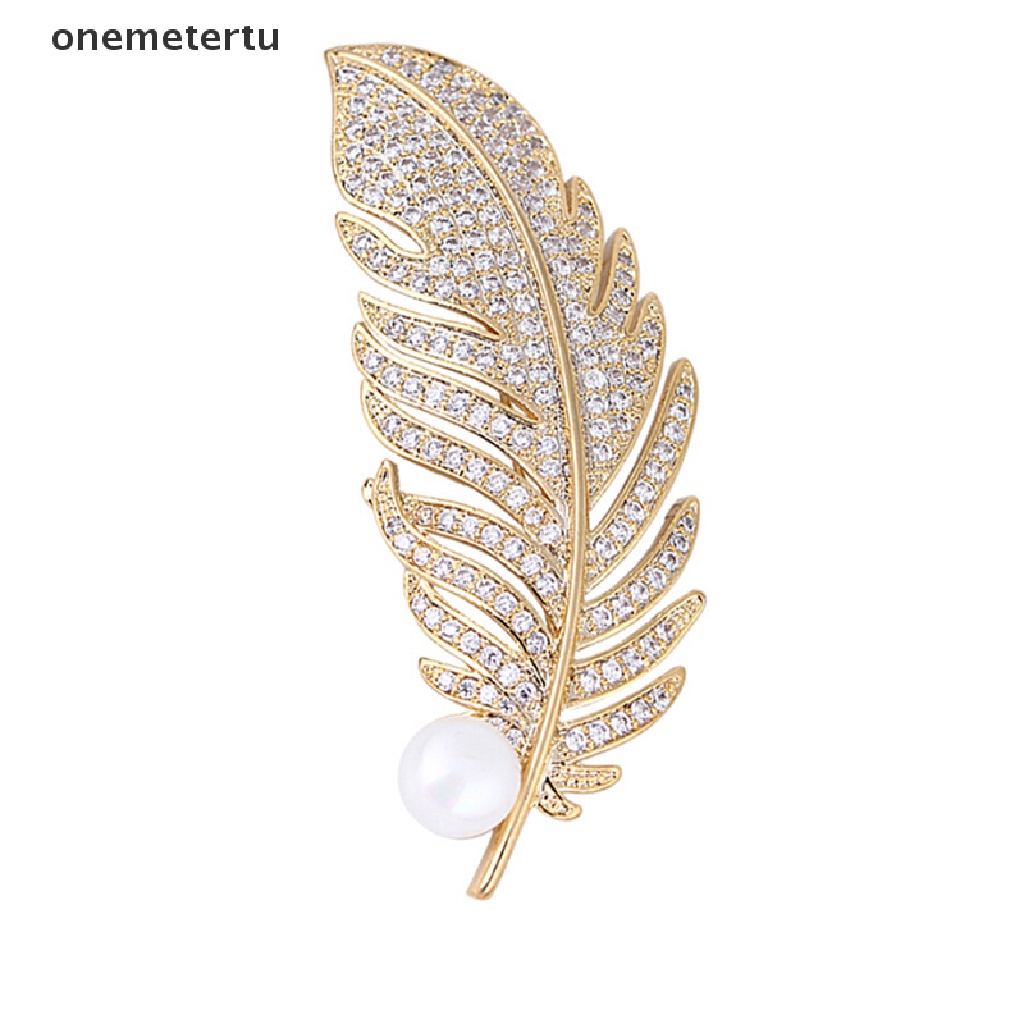 Ghim Cài Áo Hình Lông Vũ Đính Ngọc Trai Nhân Tạo Thời Trang