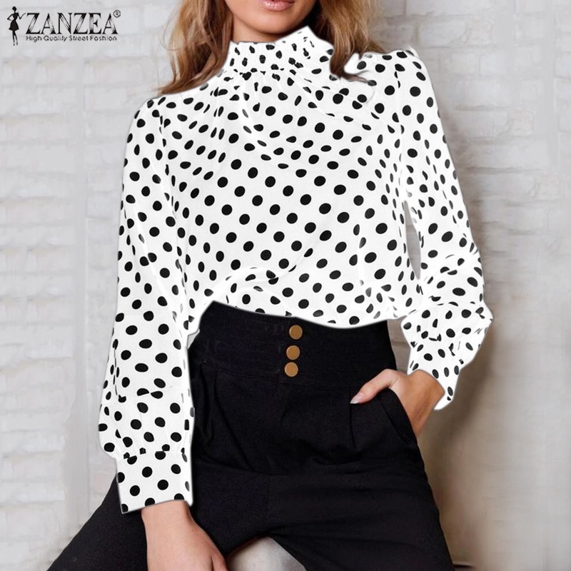 Áo sơ mi Zanzea chấm bi cổ đứng tay dài thời trang cho nữ