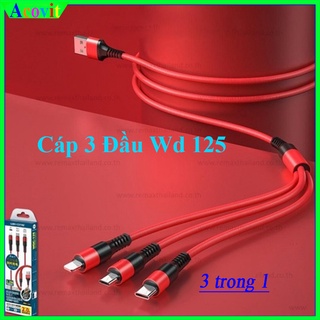 Cáp Sạc 3 trong 1 dây dù WDC-125, Dây Cáp Sạc 3 Đầu Thông Minh Đa Năng, tiện dụng –5CENTIMET