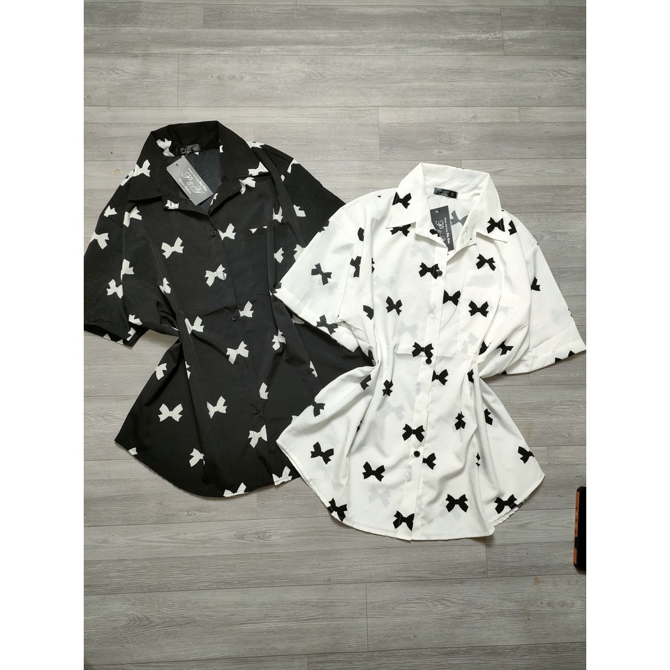 Áo Sơ Mi Nơ Tay Ngắn Bigsize Nữ Chất Vải Lụa Mặc Mát,Áo Sơ mi nữ dễ thương mã smht nơ