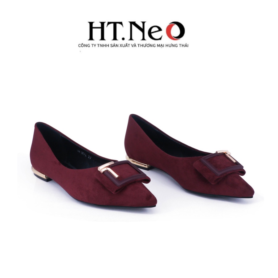 Giày búp bê nữ HT.NEO Da lộn mềm mại, thiết kế đính khuy cực xinh NU90