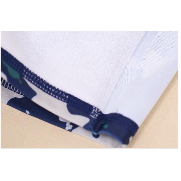 Bộ bơi bé trai dài tay xanh than rằn ri, hình cá voi, quần cộc rời, Momasong Korea