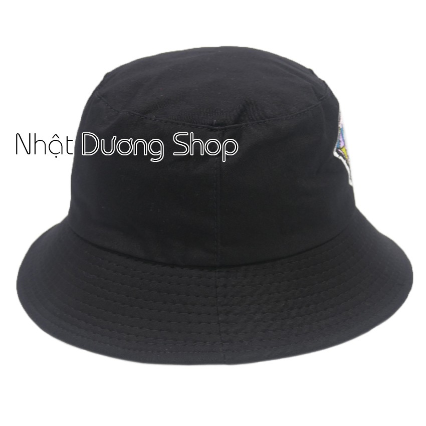 Nón tai bèo thêu hình viên kim cương - Đen, chất liệu Cotton thoáng mát, thích hợp cả nam và nữ