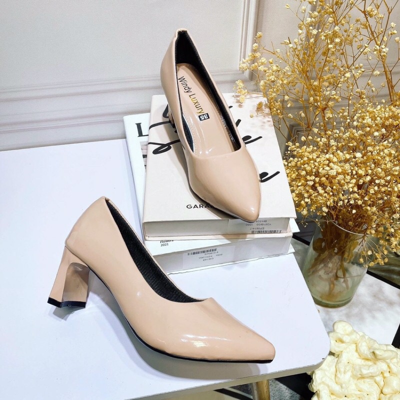 Bán sie giày cao gót công sở da bóng gót dẹt 5p chắc chắn