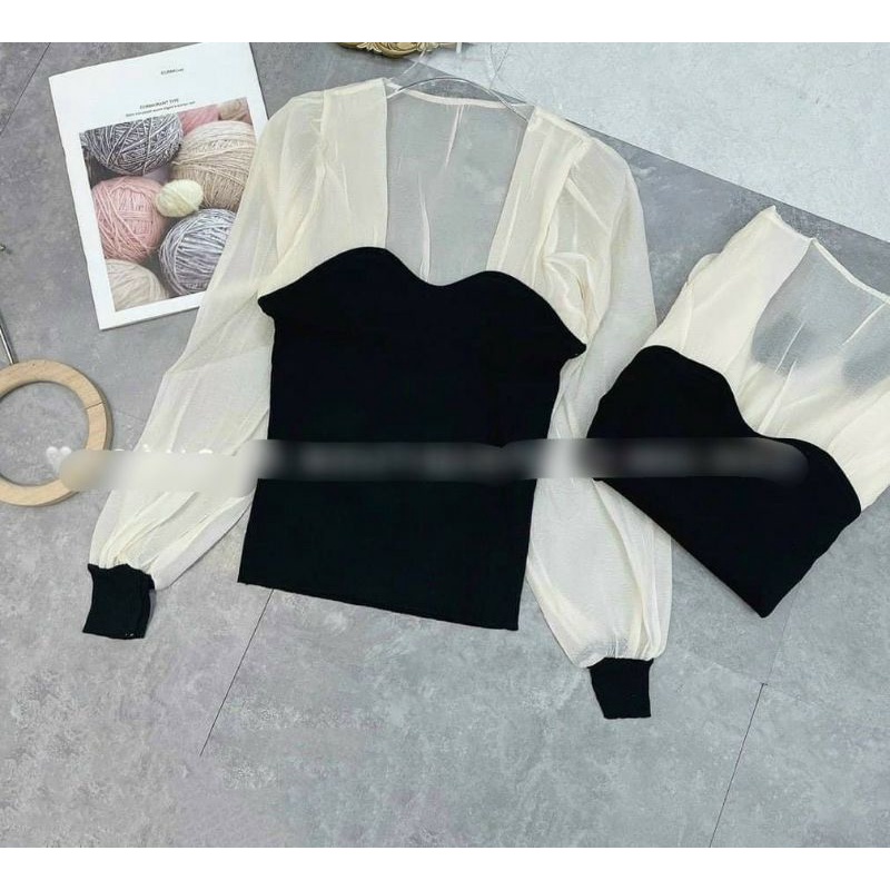 Áo cổ vuông tay von bo xinh đẹp