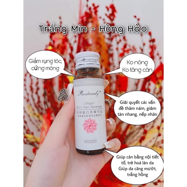 Nước Uống Collagen Yến Trắng Da Rose Beauty - RoseBeauty Yến Tươi Đẹp Da Nest Beverage 1 Hộp 8 Chai