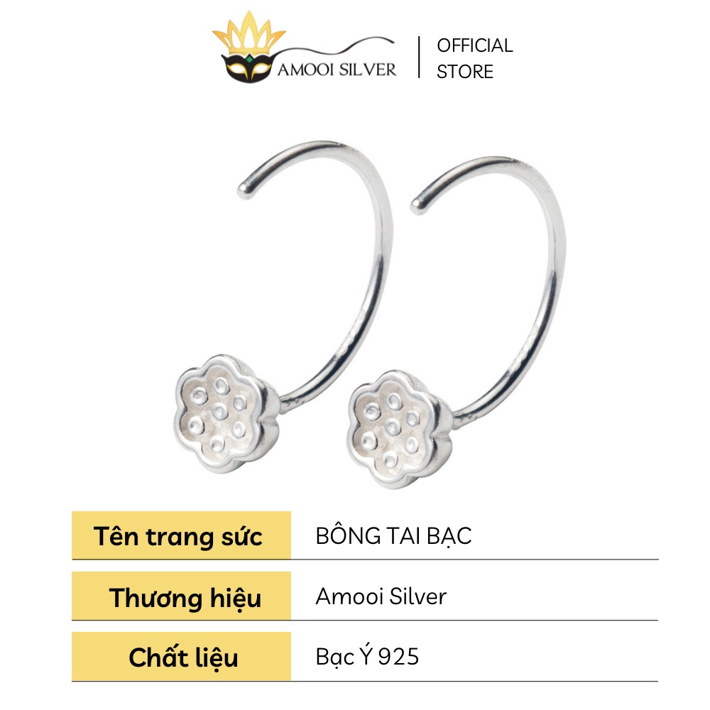 Bông tai bạc S925 móc búp sen - Amooi Silver AB86