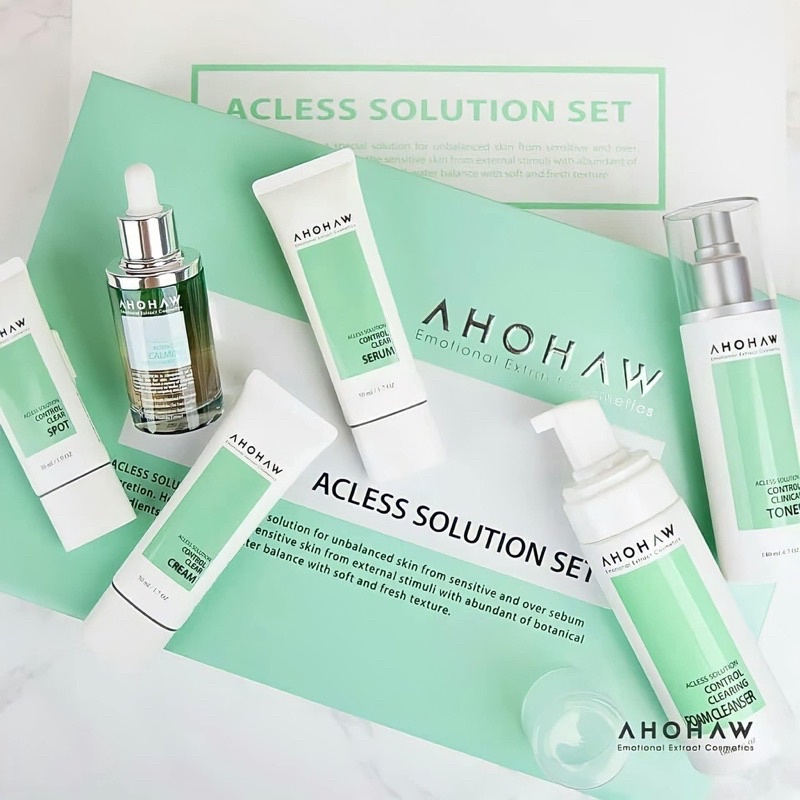 Bộ Sản Phẩm Cho Da Dầu Mụn Ahohaw Acless Solution Set 6pcs