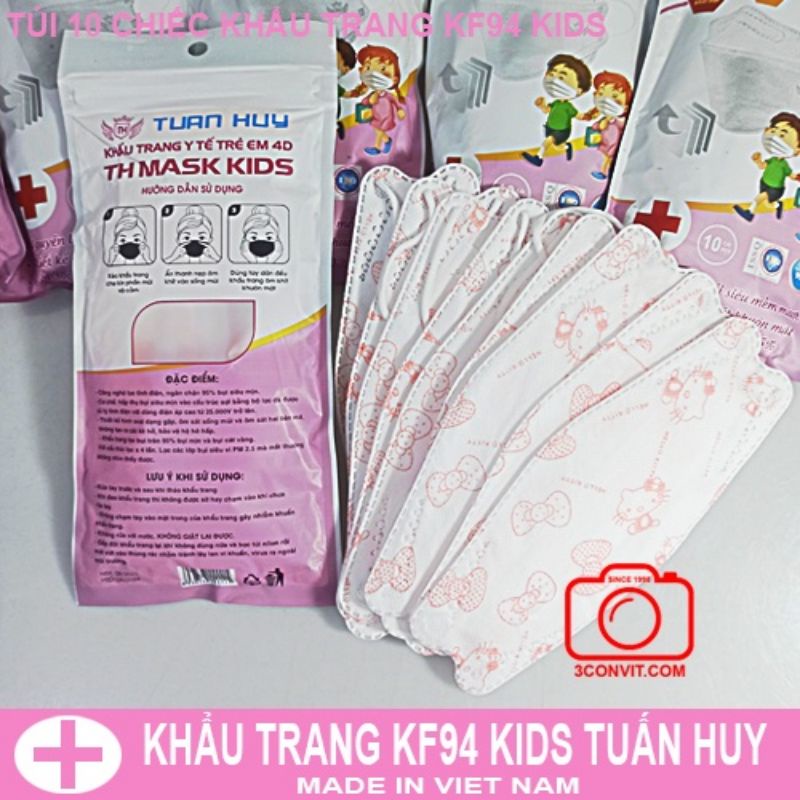 Thùng 600 chiếc khẩu trang (60 túi) trẻ em 4D KF94 Tuấn Huy