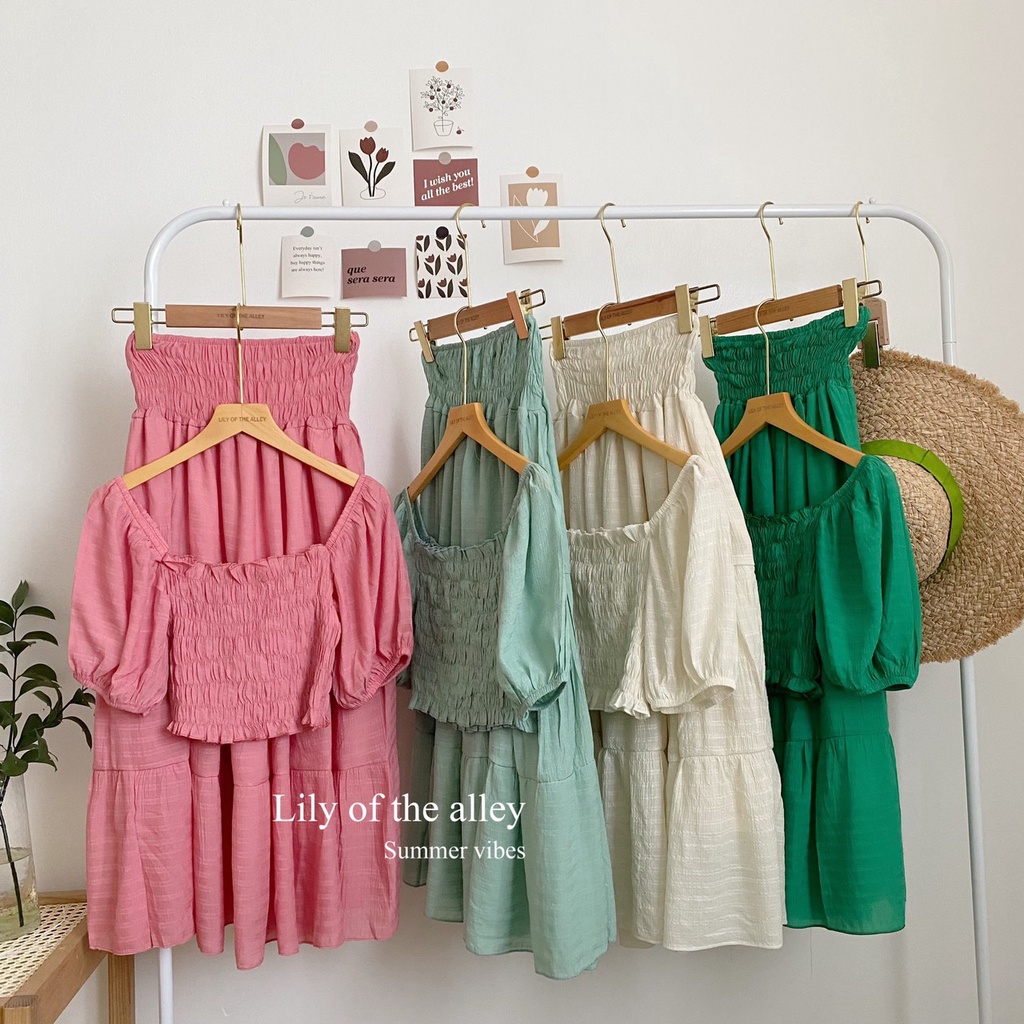 Set áo croptop chân váy maxi phong cách Ulzzang Hàn Quốc