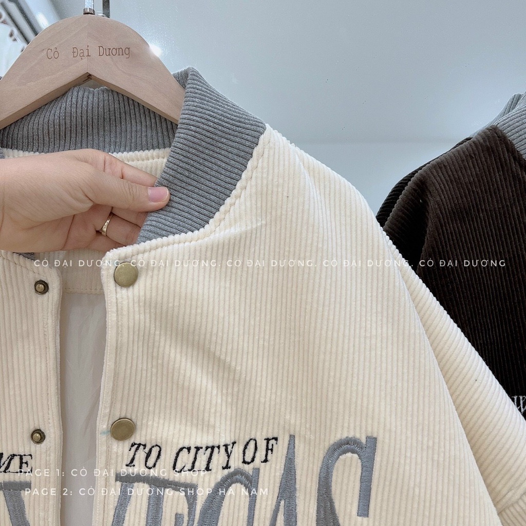 [Ảnh Thật] Áo Khoác Bomber Thêu LASVEGAS Nhung Tăm 2 Dày Dặn Form Unisex Nam Nữ
